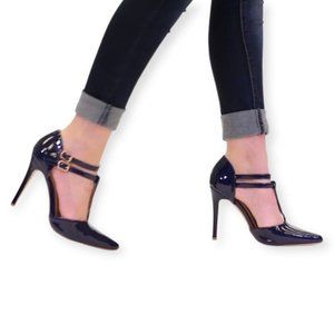 Journee Collection TRU T-Strap Stilettos Heels Black Women's Pumps